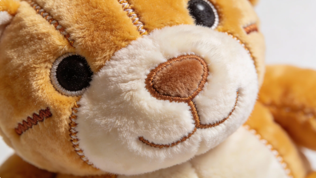 Naby-opname van hoëgehalte-materiale wat in karakter-sagte speelgoed gebruik word