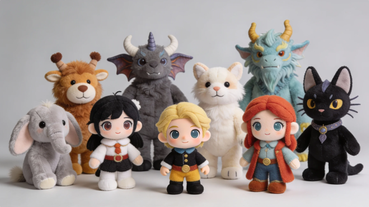 Verskeie style van persoonlike karakter sagte speelgoed vir verskillende handelsmerke